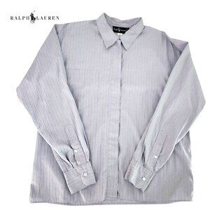 RALPH LAUREN Blue Label Striped Cotton Loop-Collar Shirt women’s 10